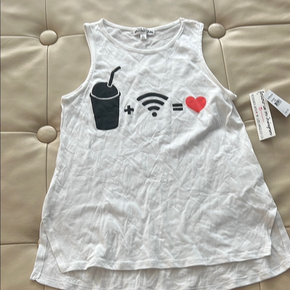 Girls White Tank Top with Graphic Print